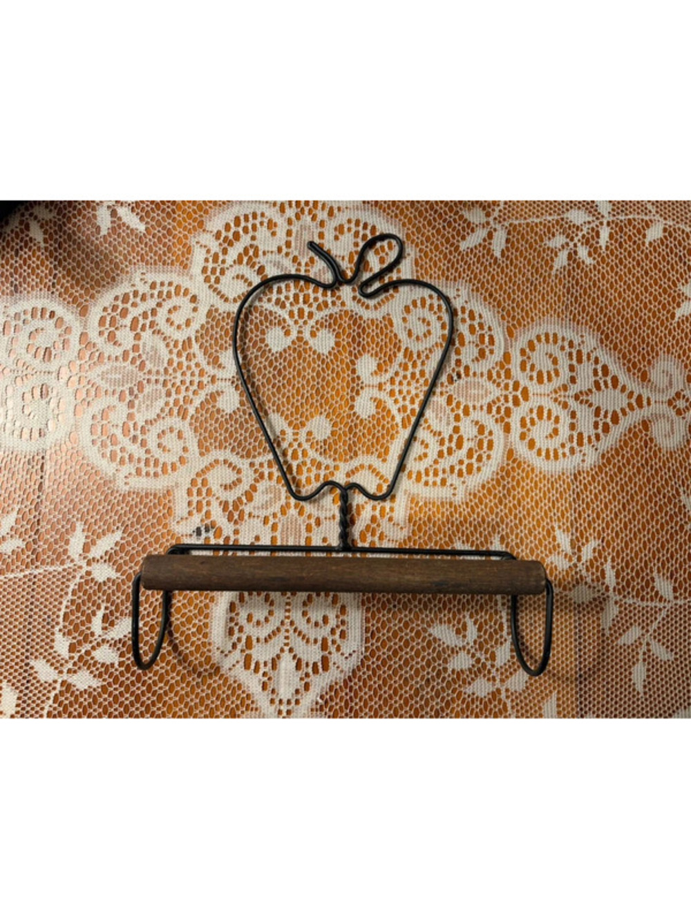 Apple Wall Towel Holder Black Metal Wood Dowel Farmhouse Kitchen Decor
